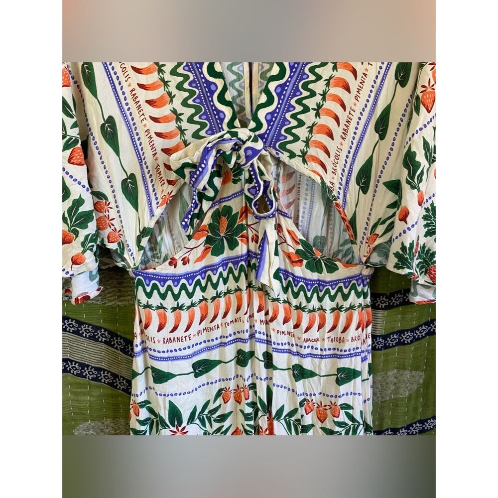FARM Rio for Anthropologie Printed V-Neck Kaftan Maxi Cut-Out Dress Size Small - Picture 8 of 15